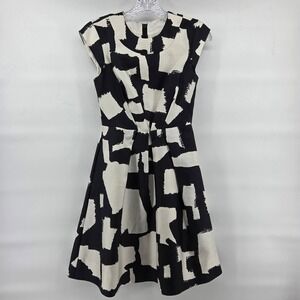 Kate Spade Fit Flare Dress 00 Black White Abstract Silk Blend Art-Inspired